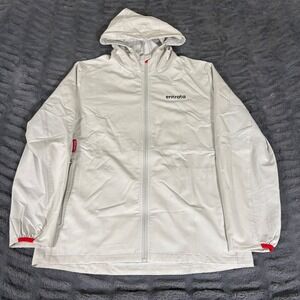 Entrata Mens Hooded Windbreaker Jacket Light Gray Size Medium Full Zip AT586